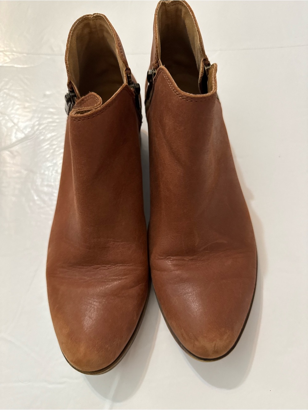 Lucky Brand Tan Brown Leather Ankle Booties Zip Side Size 9